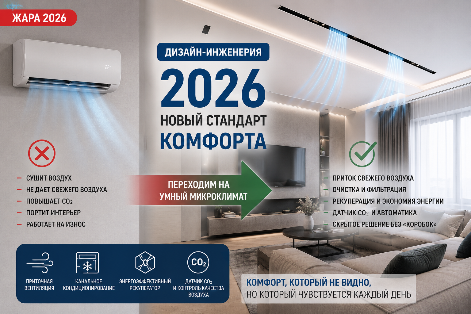 Дизайн-инженерия 2026: почему настенные сплит-системы уступают место скрытой приточной вентиляции
